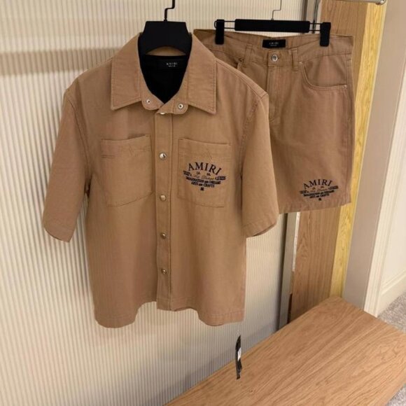 Large Amiri Denim Men's Brown Shirt And Short Set Comfort Fit - Picture 1 of 2